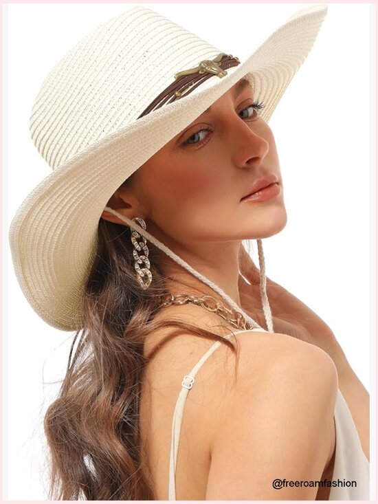 Straw Cowboy Sun Hat with Windproof Chin Strap main image 6